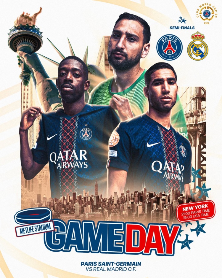 巴黎發(fā)布世俱杯對(duì)陣皇馬海報(bào)：登貝萊、阿什拉夫、多納魯馬出鏡