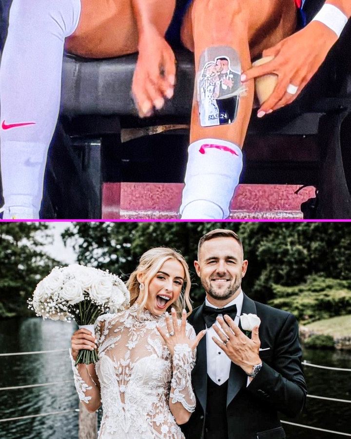 愛的力量??英格蘭女足前鋒凱莉的護腿板印著和丈夫接吻的畫面