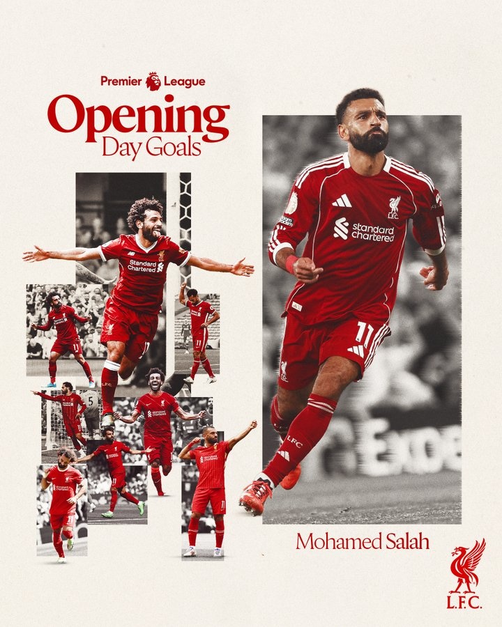 薩拉赫英超揭幕戰(zhàn)已進(jìn)10球，利物浦曬海報：歷史首人！