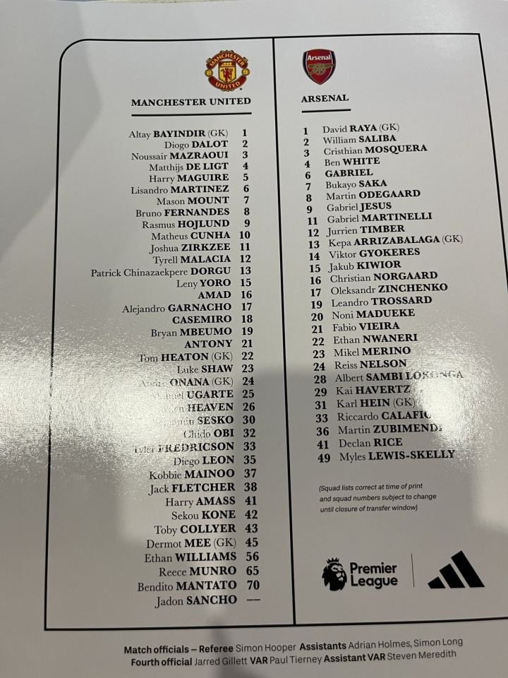 湊個(gè)數(shù)??桑喬出現(xiàn)在曼聯(lián)vs阿森納球員名單中，并且沒(méi)有號(hào)碼