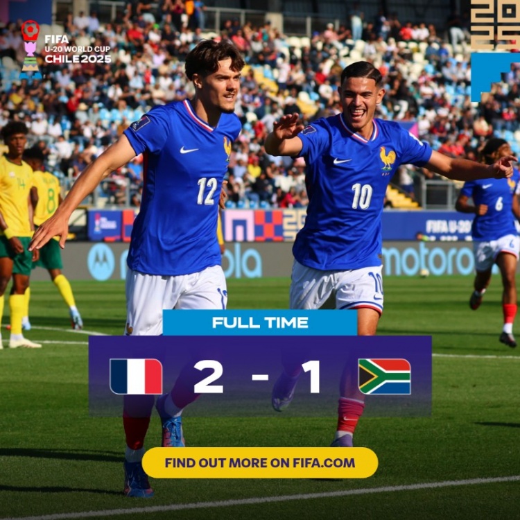 世青賽：法國U20以2-1勝南非U20取開門紅，貝爾蒙特、米沙爾破門